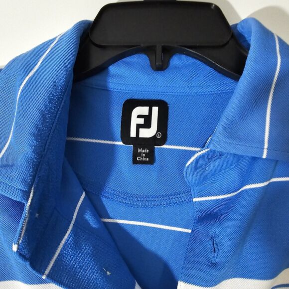 Mens Footjoy XL Polo Golf Shirt Blue Striped MN on Sleeve - Picture 2 of 6